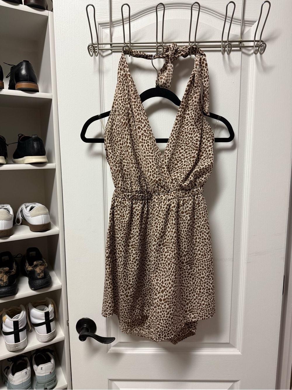 Beige Leopard Print Halter Kids One-Piece Romper